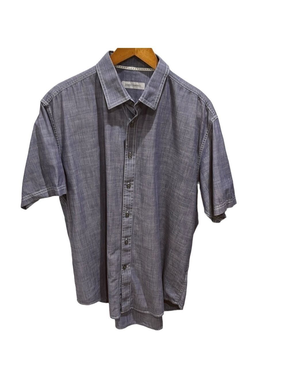 James Campbell Chambray Blue Button Up Short Sleeve Shirt SZ XL